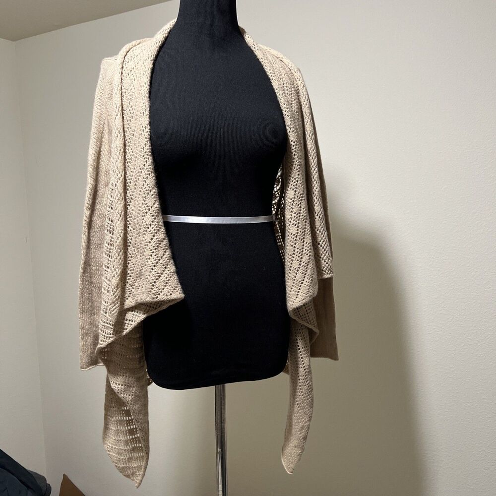 VTG Loose Weave Wrap Cardigan Shawl Sweater ANGORA Blend Beach Cover Up XS/S